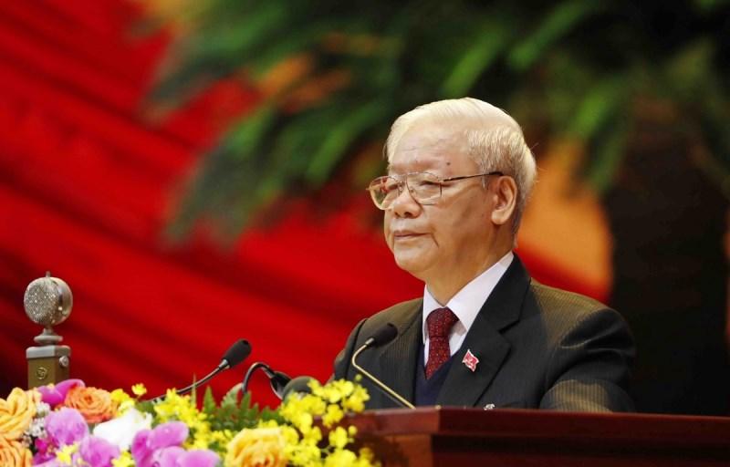 Tổng Bí thư, Chủ tịch nước Nguyễn Phú Trọng đọc Báo cáo của Ban Chấp hành T.Ư Đảng khóa XII về các văn kiện trình Đại hội XIII của Đảng