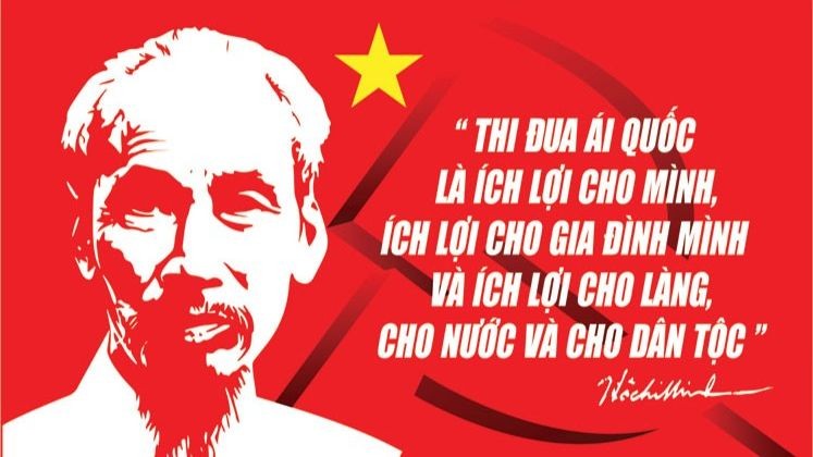 Một tác phẩm tranh cổ động đề tài "Thi đua là yêu nước. (Ảnh: Cục Văn hóa cơ sở)