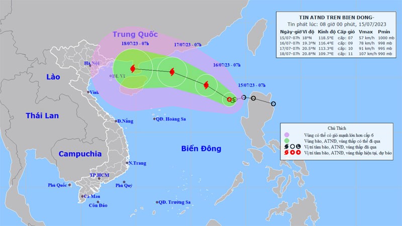 Vị trí và hướng di chuyển của áp thấp nhiệt đới. (Nguồn: nchmf.gov.vn)