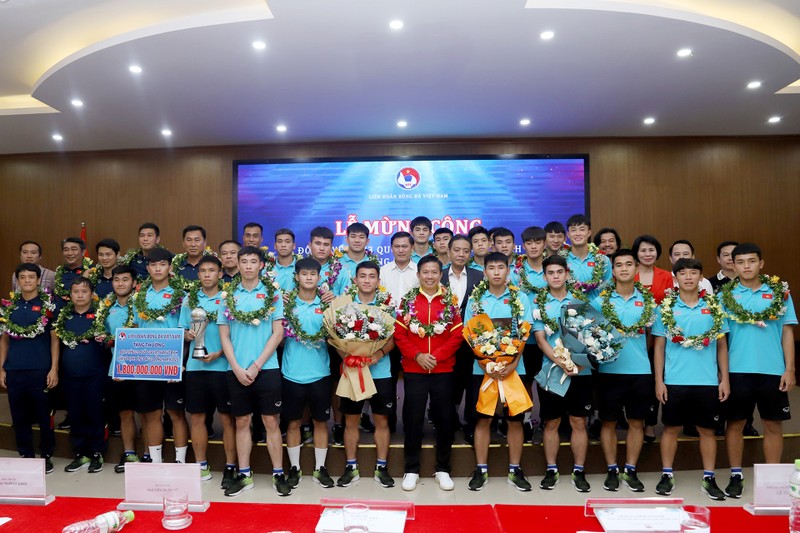 Các thành viên U23 Việt Nam tại Lễ mừng công sau chức vô địch U23 Đông Nam Á 2023. (Ảnh: VFF)