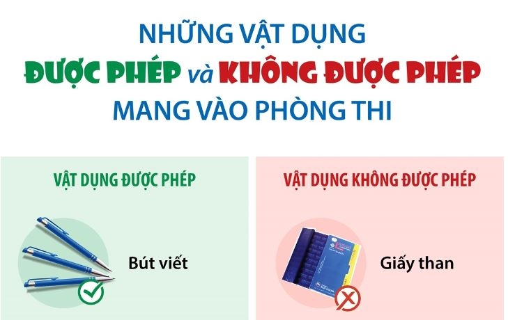 Những vật dụng được phép và không được phép mang vào phòng thi