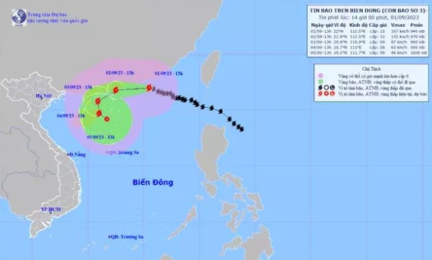 Sức gió mạnh nhất vùng gần tâm bão số 3 mạnh cấp 14-15
