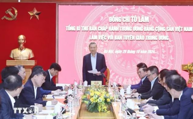 Tổng Bí thư Tô Lâm làm việc với Ban Tuyên giáo Trung ương