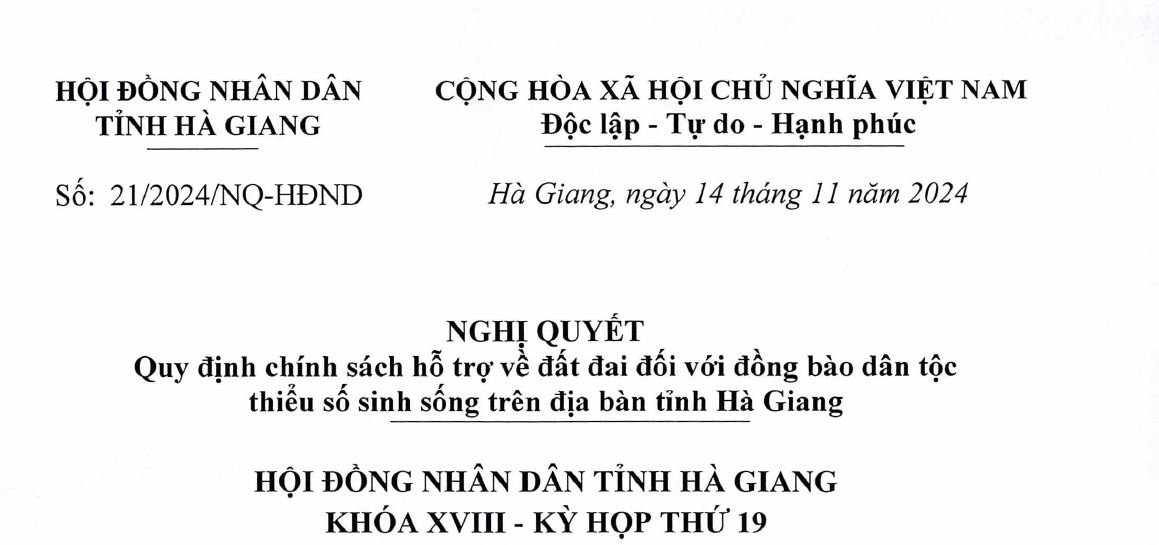 HĐND tỉnh ban hành Nghị quyết Quy định chính sách hỗ trợ về đất đai đối với đồng bào dân tộc thiểu số sinh sống trên địa bàn tỉnh Hà Giang