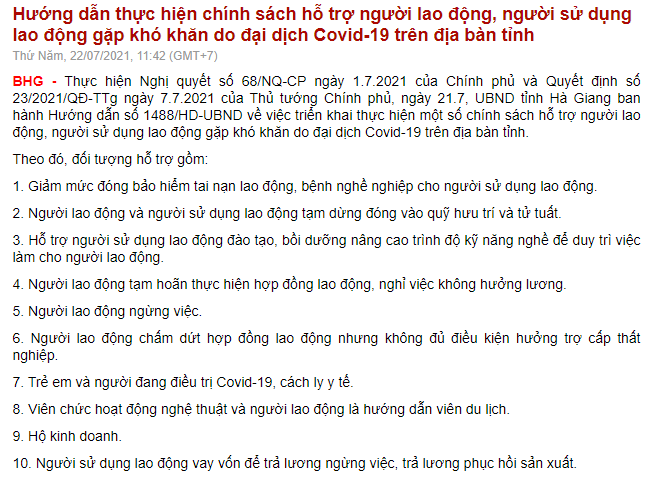 Hướng dẫn thực hiện chính sách hỗ trợ người lao động, người sử dụng lao động gặp khó khăn do đại dịch Covid-19 trên địa bàn tỉnh